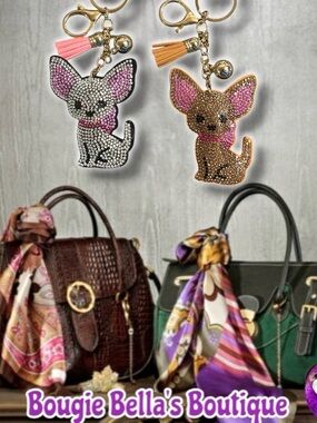 Crystal Chihuahua Keychain Bag Charm - Pink & Gold